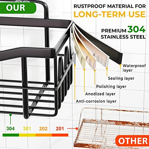 Rustproof Shower Caddy - Easy To Install Shower Shelves - Self Adhesive Bathroom Shower Organizer - Durable Shower Shelf For Inside Shower - Large Capacity Shower Rack - Black Shower Caddy 4 Rustproof Shower Caddy - Easy To Install Shower Shelves - Self Adhesive Bathroom Shower Organizer - Durable Shower Shelf For Inside Shower - Large Capacity Shower Rack - Black Shower Caddy - Image 4