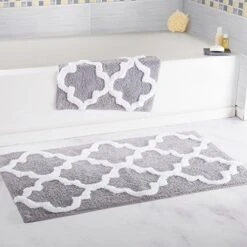 100% Cotton 2 Piece Trellis Bathroom Mat Set - White -GENERIC Shop 516yUouvB L. AC