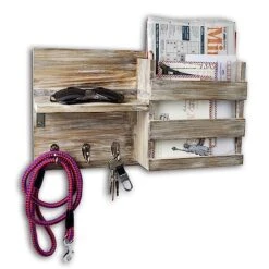 Spiretro Wall-Mounted Key Hooks Holder And Mail Sorter - Rustic Wood Grey - Entryway Organizer For Letters, Leashes, And Purses - Home Decorative Floating Shelf, 16.5” W X 9.75" H X 4.5” D -GENERIC Shop 517EUdTXe7L