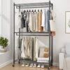 BATHWA Large Clothing Rack 205 Cm/80'' Height, Garment Rack Commercial Clothes Rack 3 Tier Cloth Drying Rack Dress Rack Hanging Rack With Lockable Wheel, 2 Hanging Rods And 2 Hooks, Gray