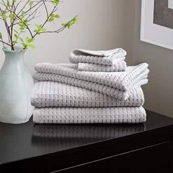 DKNY Quick Dry Cotton Towel Set - 2 Bath, 2 Hand, 2 Washcloths, Grey