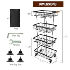 Asani Slim Kitchen Organization Shelf Rack, Convertible 4 Tier Wire Rack Shelving With Wheels, Works As Bathroom Shelf Organizer, Spice Rack Organizer, Wire Fruit Basket, Laundry Room Storage -GENERIC Shop 517kpewYU2L