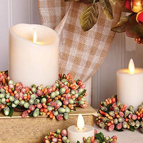 6.5-inch Beaded Berry Wreath Candlering Candle Ring Fall Green Orange Brown 2 6.5-inch Beaded Berry Wreath Candlering Candle Ring Fall Green Orange Brown - Image 2