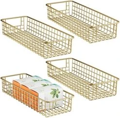 MDesign Shallow Metal Wire Basket For Storage Pantry - Kitchen Organization Basket With Handles - Bin Basket For Organizing Cabinets Or Countertop - Concerto Collection - 4 Pack - Bronze -GENERIC Shop 518 9BlUSdL. AC