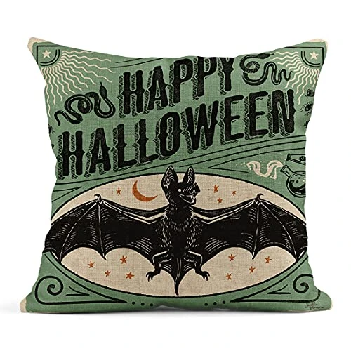 Rouihot Set Of 4 Linen Throw Pillow Covers 18x18 Inch Vintage Halloween Scaredy Cats Pumpkins Skeletons Home Decor Pillowcase Square Cushion Covers For Sofa Bed Couch 4 Rouihot Set Of 4 Linen Throw Pillow Covers 18x18 Inch Vintage Halloween Scaredy Cats Pumpkins Skeletons Home Decor Pillowcase Square Cushion Covers For Sofa Bed Couch - Image 4
