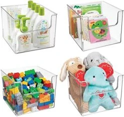MDesign Plastic Open Front Storage Organizer Bins For Kitchen, Bedroom, Bathroom, Home Office, Or Playroom - Home Decor Bins Hold Food, Toys, Books, Or Office Supplies, Ligne Collection, 4 Pack, Clear -GENERIC Shop 518H68xfGVL. AC