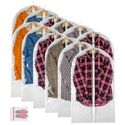 Clear Garment Bag Suit Bags For Closet Storage, Vinyl Garment Bags For Hanging Clothes, Coat Covers For Closet With Zipper And Plastic Garment Bags For Hanging Clothes - 24'' X 40''/12 Pack