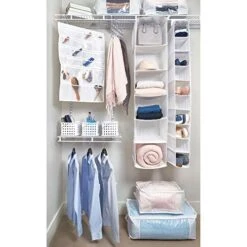 IDesign Fabric Hanging Closet Storage Organizer, Shelves For Shoes, Children's Clothing, Blankets, Toys, Accessories, 6" X 11.75" X 50", White -GENERIC Shop 518PtlSK6sL