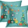 Emvency 2 Pcs Decorative Throw Pillow Case Cushion Cover Flat Modern Creative Christmas Design With Tree And Mid Century Furniture Xmas 16x16 Inch Cases Square Pillowcases Covers Two Sides Print