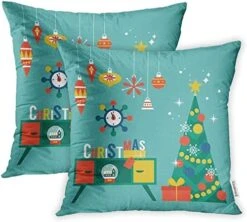 Emvency 2 Pcs Decorative Throw Pillow Case Cushion Cover Flat Modern Creative Christmas Design With Tree And Mid Century Furniture Xmas 16x16 Inch Cases Square Pillowcases Covers Two Sides Print -GENERIC Shop 518VCZdiEiL. AC