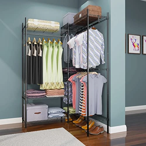 Serxis Heavy Duty Garment Rack For Hanging Clothes, Metal Clothing Rack,Large Capacity Portable Clothing Rack,Freestanding Open Wardrobe Organizer Rack, 67.0"L X 13.8"W X 75.6"H Max Load 720LBS, Black 2 Serxis Heavy Duty Garment Rack For Hanging Clothes, Metal Clothing Rack,Large Capacity Portable Clothing Rack,Freestanding Open Wardrobe Organizer Rack, 67.0"L X 13.8"W X 75.6"H Max Load 720LBS, Black - Image 2