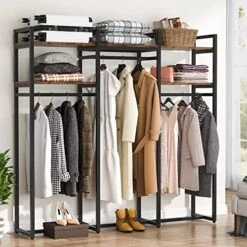Tribesigns Freestanding Closet Organizer, 75 Inch Clothing Rack With Shelves, Heavy Duty Garment Rack Wardrobe Closet With Hanging Rods
