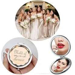 2 Pack Bridesmaid Proposal Gifts,1 Maid Of Honor Mirror 1 Matron Of Honor Mirror,Crystal Pocket Compact Makeup Mirror Wedding Bridesmaid Gifts Bachelorette Party Gifts For Bride (Champagne) -GENERIC Shop 5194ih1VWiL