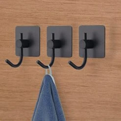 VAEHOLD Adhesive Wall Hooks, Heavy Duty Sticky Holder Waterproof Aluminum Towel Hooks For Hanging Coat, Hat, Key, Clothes, Closet Hook Wall Mount For Kitchen, Bathroom, Office (6, Black) -GENERIC Shop 51989vws5wL