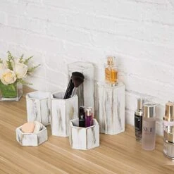 MyGift Whitewashed Wood Hexagonal Jewelry Display Risers, Set Of 6