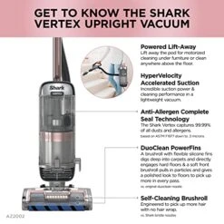 Shark AZ2002 Vertex Powered Lift-Away Upright Vacuum With DuoClean PowerFins, Self-Cleaning Brushroll, Large Dust Cup, Pet Crevice Tool, Dusting Brush & Power Brush, Silver/Rose Gold -GENERIC Shop 519CHHTMp1L