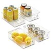 MDesign Plastic Kitchen Pantry Cabinet, Refrigerator Or Freezer Food Storage Bins With Handles - Organizer For Fruit, Yogurt, Snacks, Pasta - Food Safe, BPA Free, 10” Long - 4 Pack, Clear