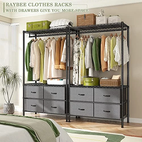 Raybee Clothes Rack Heavy Duty Clothing Racks For Hanging Clothes Heavy Duty Clothing Rack With Drawers Load 450LBS Portable Clothes Rack Adjustable Wire Garment Rack Black 35.2" W * 15.7" D * 71" H 2 Raybee Clothes Rack Heavy Duty Clothing Racks For Hanging Clothes Heavy Duty Clothing Rack With Drawers Load 450LBS Portable Clothes Rack Adjustable Wire Garment Rack Black 35.2" W * 15.7" D * 71" H - Image 2