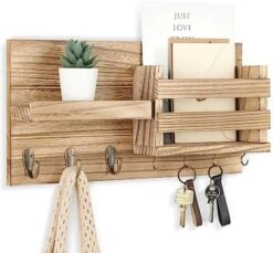 Lwenki Mail Organizer For Wall Mount – Key Holder With Shelf Includes Letter Holder And Hooks For Coats, Dog Leashes – Rustic Wood With Flush Mounting Hardware (16.5” X 8.7” X 3.5”) -GENERIC Shop 519eWp0NVUL. AC