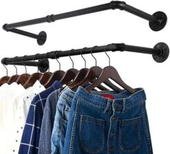 WEBI Clothing Rack Wall Mount,32'' Industrial Pipe Clothes Rack For Hanging Clothes,Heavy Duty Iron Garment Rack Bar,Retail Display Clothes Rod For Closet,Laundry Room,Black -GENERIC Shop 519gmpidWTL. AC