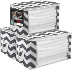 Gorilla Grip Large Capacity 4 Pack Clothes Storage Bag Organizer, 90L, Reinforced Handles, Thick Fabric For Blankets, Bedding, Clothing, Foldable Zipper Container Bags, Clear Window Closet Totes Black -GENERIC Shop 519mpmTFliL. AC