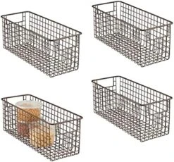 MDesign Shallow Metal Wire Basket For Storage Pantry - Kitchen Organization Basket With Handles - Bin Basket For Organizing Cabinets Or Countertop - Concerto Collection - 4 Pack - Bronze -GENERIC Shop 51AC1wifXL. AC