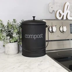 AuldHome Black Enamelware Compost Bin, Farmhouse Compost Can Set With Lid And Charcoal Filters, 1.3 Gallon -GENERIC Shop 51AJSgPavLL