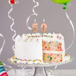 BBTO 50th Birthday Candles Glitter Cake Numeral Candles 50th Birthday Cake Topper Decoration For Birthday Wedding Anniversary Celebration Favor, Rose Gold