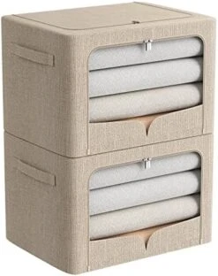 2 Pack Clothes Storage Bins - Stackable Metal Frame Storage Box Foldable Linen Fabric Box Organizer With Carrying Handles And Clear Window (Beige, 15.7X 11.8X 11.7 Inch) 24 2 Pack Clothes Storage Bins - Stackable Metal Frame Storage Box Foldable Linen Fabric Box Organizer With Carrying Handles And Clear Window (Beige, 15.7X 11.8X 11.7 Inch) -GENERIC Shop 51Ac3mPSQGL. AC
