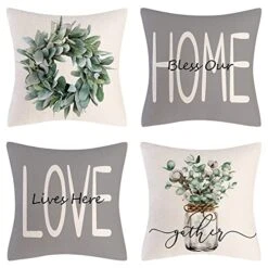 Wyooxoo Throw Pillow Covers 18x18 Set Of 4 Farmhouse Pillow Covers Cushion Cases Decorative Pillowcases For Sofa Couch Living Room Outdoor Home Decor (Grey, 18" X 18")