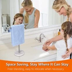 Towel Rack With Natural Marble Base T-Shape Hand Towel Holder Stand SUS304 Stainless Steel For Bathroom Vanity Countertop Brushed Nickel Finish (Silver) -GENERIC Shop 51AegzuyiiL