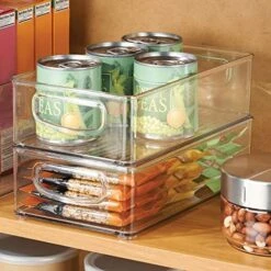 MDesign Plastic Kitchen Pantry Cabinet, Refrigerator Or Freezer Food Storage Bins With Handles - Organizer For Fruit, Yogurt, Snacks, Pasta - Food Safe, BPA Free, 10” Long - 4 Pack, Clear -GENERIC Shop 51AlldiAKML