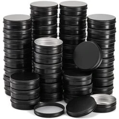 Foraineam 48 Pack 4 Oz Screw Lid Round Tins Aluminium Empty Tins Black Metal Candle Storage Tin Jars Spice Containers Travel Tin Cans