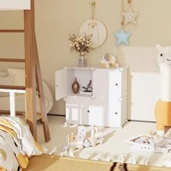 C&AHOME Cube Storage Organizer With Doors, 4-Cube Shelves, Closet Cabinet, DIY Plastic Modular Bookshelf Ideal For Bedroom, Living Room, 24.8" L X 12.4" W X 24.8" H Milky USHS04M-DOOR -GENERIC Shop 51B0B7IkW7L