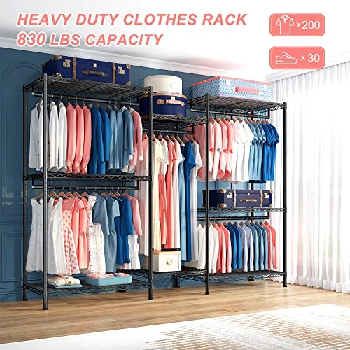 Raybee Clothes Rack Heavy Duty Clothing Racks For Hanging Clothes 830 LBS Metal Clothing Rack Heavy Duty Wire Garment Rack Free Standing Closet Portable & Sturdy 74.8”Wx17.7”Dx76.8”H Black 2 Raybee Clothes Rack Heavy Duty Clothing Racks For Hanging Clothes 830 LBS Metal Clothing Rack Heavy Duty Wire Garment Rack Free Standing Closet Portable & Sturdy 74.8”Wx17.7”Dx76.8”H Black - Image 2