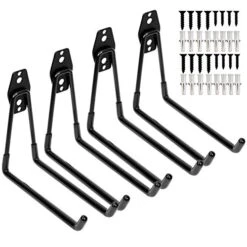 Heavy Duty Garage Storage Utility Double Hooks,Extended Wall Mount Tool Holder Organizer For Ladders,Bike,Chair (4 Pack Black 7.5" Large U Hook)