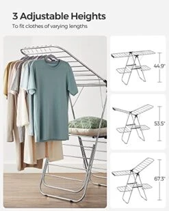 SONGMICS Clothes Drying Rack, Foldable 2-Level Laundry Drying Rack, Free-Standing Large Drying Rack, With Height-Adjustable Wings, 33 Drying Rails, Sock Clips, Silver And Blue ULLR53BU -GENERIC Shop 51BKSOQFu1L