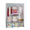 Dporticus Portable Clothes Closet Non-Woven Fabric Free Standing Wardrobe Double Rod Storage Organizer Gray