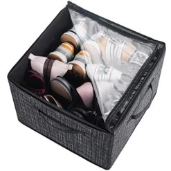 DAMAHOME Shoe Storage Organizer For Closet - Clear Window&Adjustable Dividers, Shoe Box For Wardrobe/RV/Underbed/Entryway, Storage Box For Clothes/Toys/Tools/Decoration(Black, 16 Pairs)