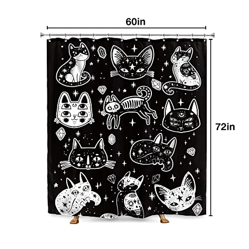 Black White Cats Shower Curtain Halloween Ghost Kitten Skull 60Wx72L Inch Mystic Spooky Cats Art Painting 12 Pack Hooks Polyester Waterproof Fabric Bathroom Bathtub Panels 4 Black White Cats Shower Curtain Halloween Ghost Kitten Skull 60Wx72L Inch Mystic Spooky Cats Art Painting 12 Pack Hooks Polyester Waterproof Fabric Bathroom Bathtub Panels - Image 4