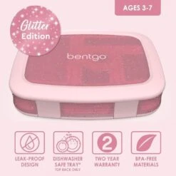 Bentgo® Kids 5-Compartment Lunch Box - Glitter Design For School, Ideal For Ages 3-7, Leak-Proof, Drop-Proof, Dishwasher Safe, & Made With BPA-Free Materials (Glitter Edition - Petal Pink) -GENERIC Shop 51BfMyew7PL