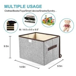 Bagnizer Large 22 Quart Linen Fabric Foldable Storage Bin Cube Organizer Basket With Flip-Top Lid & Handles, Large Clothes Blanket Box For Nursery, Playroom, Home, Office, Closet, Gray, 4 Pack 14.6 X 9.5 X 9.5”