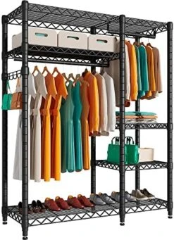 PUNION Clothing Rack 7 Tiers Heavy Duty Clothes Rack With 2 Hanging Rods, Wire Garment Racks For Hanging Clothes, Large Portable Metal Wardrobe Clothes, 48"L X 16"W X 71"H, Max Load 620lbs Black, GR7E 11 PUNION Clothing Rack 7 Tiers Heavy Duty Clothes Rack With 2 Hanging Rods, Wire Garment Racks For Hanging Clothes, Large Portable Metal Wardrobe Clothes, 48"L X 16"W X 71"H, Max Load 620lbs Black, GR7E -GENERIC Shop 51CQintvPL. AC