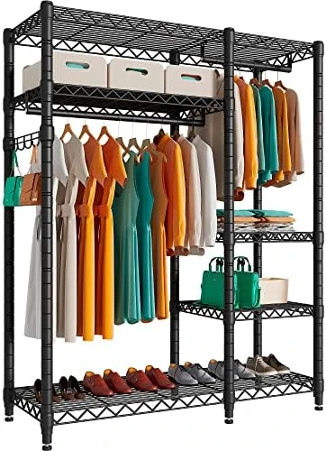 PUNION Clothing Rack 7 Tiers Heavy Duty Clothes Rack With 2 Hanging Rods, Wire Garment Racks For Hanging Clothes, Large Portable Metal Wardrobe Clothes, 48"L X 16"W X 71"H, Max Load 620lbs Black, GR7E 6 PUNION Clothing Rack 7 Tiers Heavy Duty Clothes Rack With 2 Hanging Rods, Wire Garment Racks For Hanging Clothes, Large Portable Metal Wardrobe Clothes, 48"L X 16"W X 71"H, Max Load 620lbs Black, GR7E - Image 6