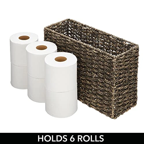 MDesign Rustic Farmhouse Woven Seagrass Toilet Paper Holder Basket - Large Storage Organizer Tank Topper For Bathroom Counter Or Top Of Toilet - Holds 6 Rolls Of Toilet Paper - Black Wash 4 MDesign Rustic Farmhouse Woven Seagrass Toilet Paper Holder Basket - Large Storage Organizer Tank Topper For Bathroom Counter Or Top Of Toilet - Holds 6 Rolls Of Toilet Paper - Black Wash - Image 4