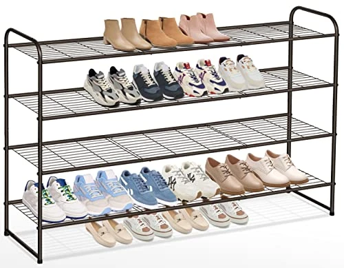 AOODA 4 Tier Long Shoe Organizer For Closet, Wide Stackable Metal Shoe Rack For Entryway, Bedroom, Floor, Shoe Shelf Storage Organizer Holds 30 Pairs Of Men Sneakers (Bronze) 1 AOODA 4 Tier Long Shoe Organizer For Closet, Wide Stackable Metal Shoe Rack For Entryway, Bedroom, Floor, Shoe Shelf Storage Organizer Holds 30 Pairs Of Men Sneakers (Bronze)