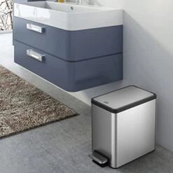 EKO Slim Small Bathroom Trash Can With Lid, Stainless Steel Kitchen Garbage Can With Removable Inner Bucket, 6L / 1.6 Gal 2 Pack Step On Trash Can Combo -GENERIC Shop 51CpZVTqSpL