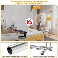 Rolling Clothes Racks For Hanging Clothes, 620lbs Load Capacity Heavy Duty Garment Rack With Wheels, Commercial Grade Double Rail Clothing Garment Racks, Adjustable Steel Clothing Rack -GENERIC Shop 51CwhhF3gPL