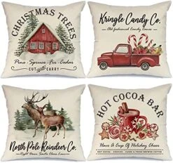 AENEY Christmas Pillow Covers 18x18 Set Of 4 For Christmas Decorations Christmas Tree Red Truck Hot Coco Christmas Pillows Winter Holiday Throw Pillows Christmas Farmhouse Decor For Couch A427-18 -GENERIC Shop 51DCODSBfQL. AC