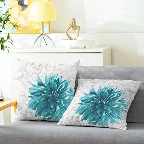 CaliTime Throw Pillow Cases Pack Of 2 Cozy Fleece Colorful Dahlia Flower Simple Strokes Flora Background Decorative Cushion Covers For Couch Bed Sofa Farmhouse Decoration 18 X 18 Inches Teal Grey 1 CaliTime Throw Pillow Cases Pack Of 2 Cozy Fleece Colorful Dahlia Flower Simple Strokes Flora Background Decorative Cushion Covers For Couch Bed Sofa Farmhouse Decoration 18 X 18 Inches Teal Grey